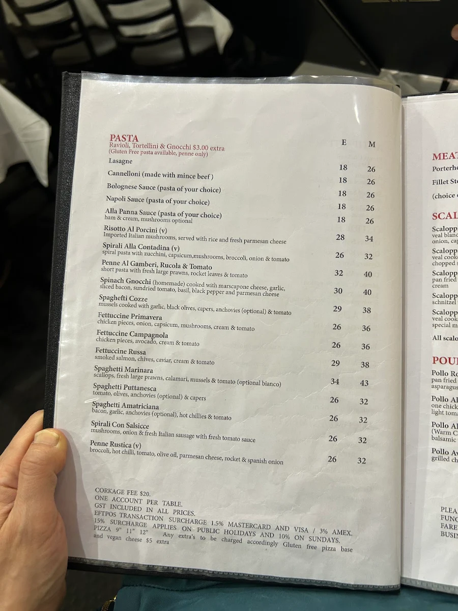 Menu, La Trattoria Restaurant & Pizza Bar
