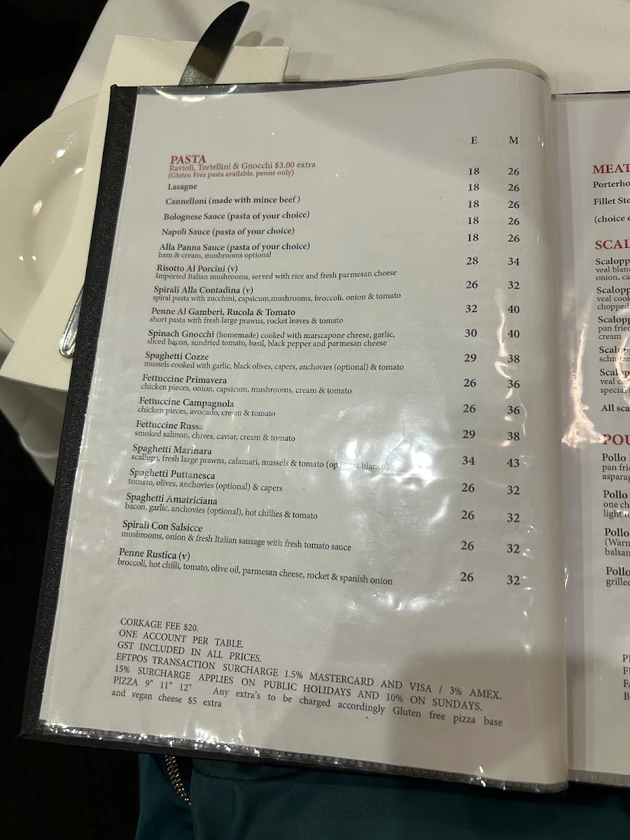 Menu, La Trattoria Restaurant & Pizza Bar
