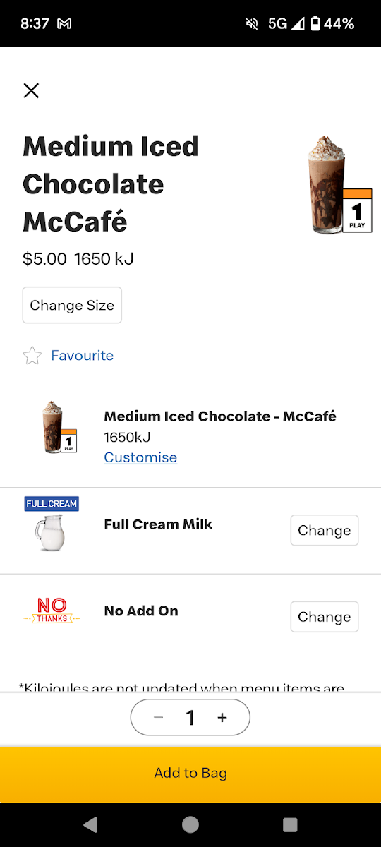 Menu, McDonald's Camira