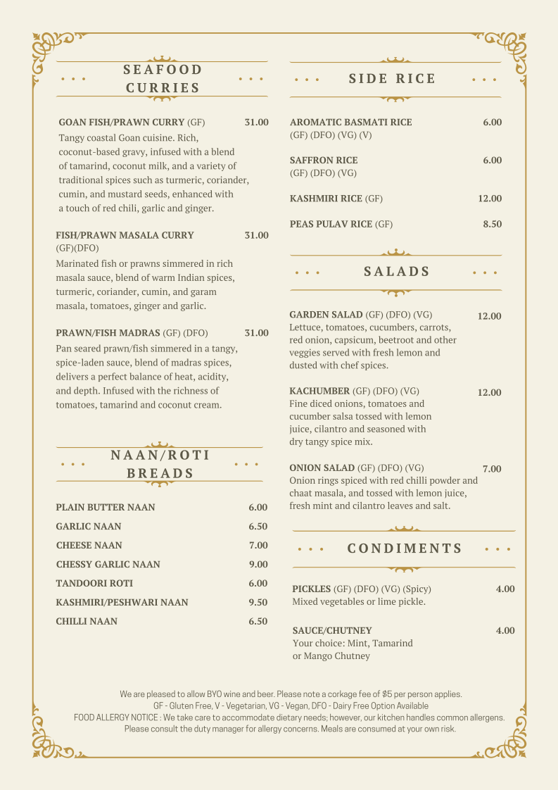 Menu, Imperial Indian Restaurant (Rockingham Beach Foreshore)