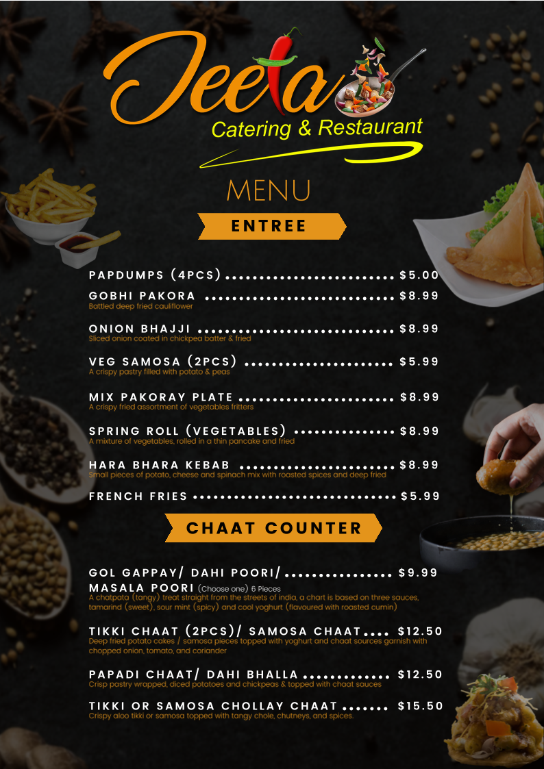 Menu, Jeeta Indian Restaurant & Catering