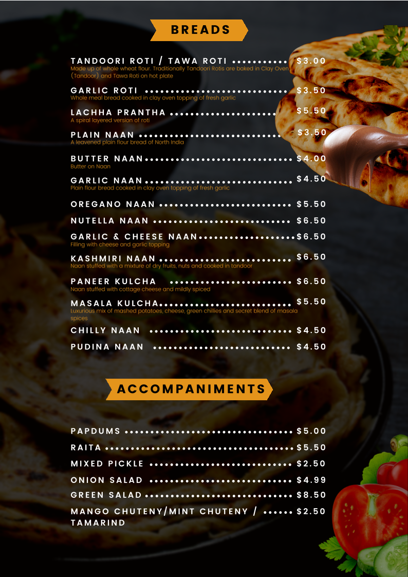 Menu, Jeeta Indian Restaurant & Catering