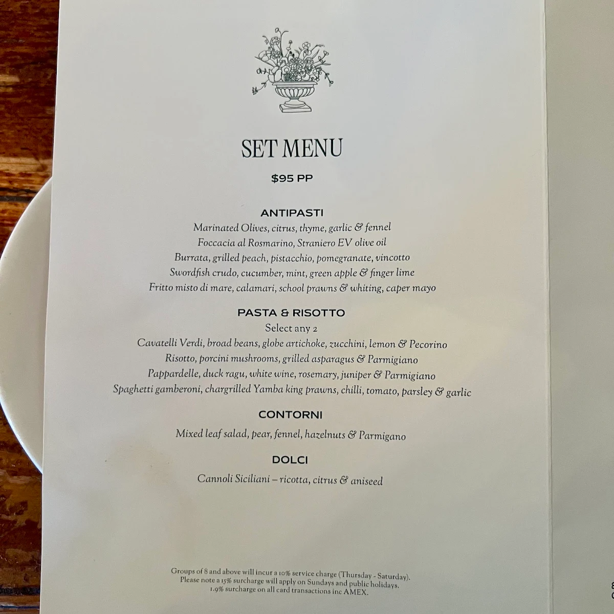 Menu, Fiorini's Osteria Italiana