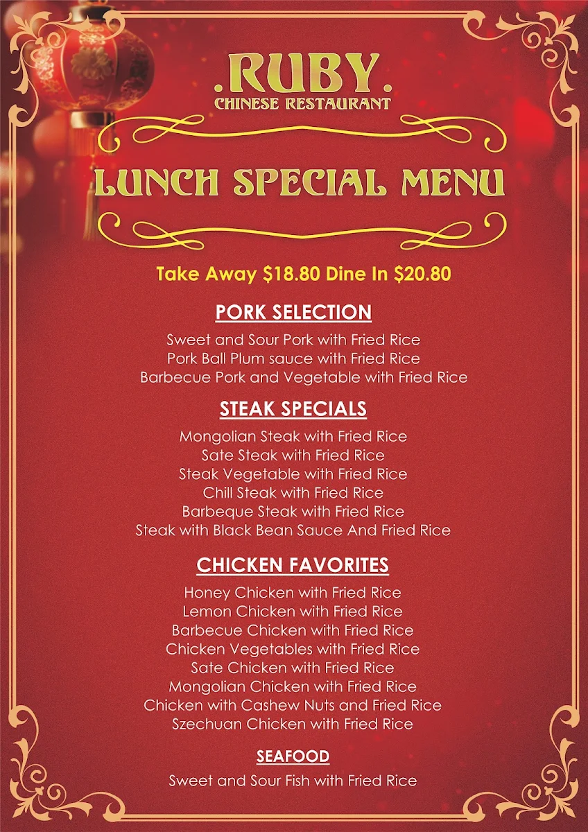 Menu, Ruby Chinese Restaurant