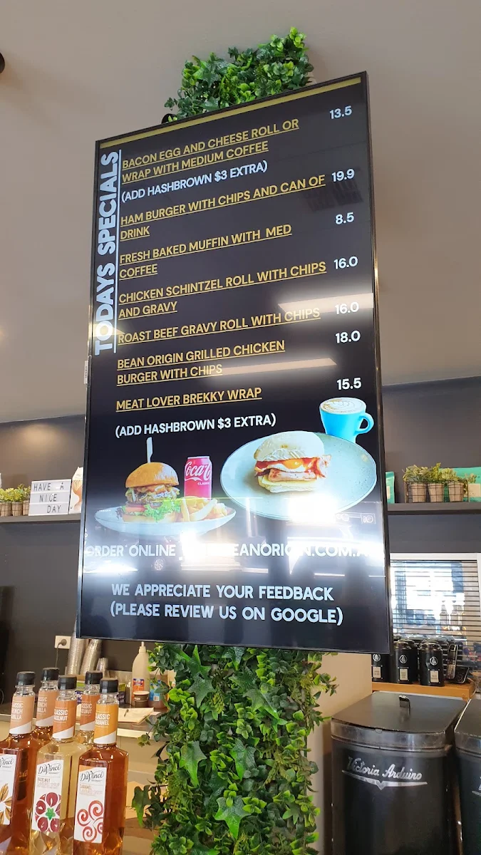 Menu, Bean Origin Belconnen
