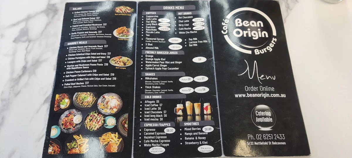 Menu, Bean Origin Belconnen