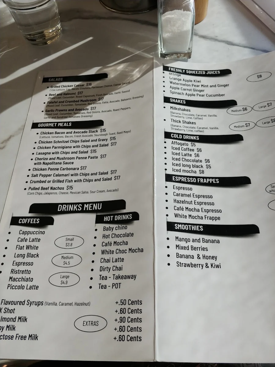 Menu, Bean Origin Belconnen