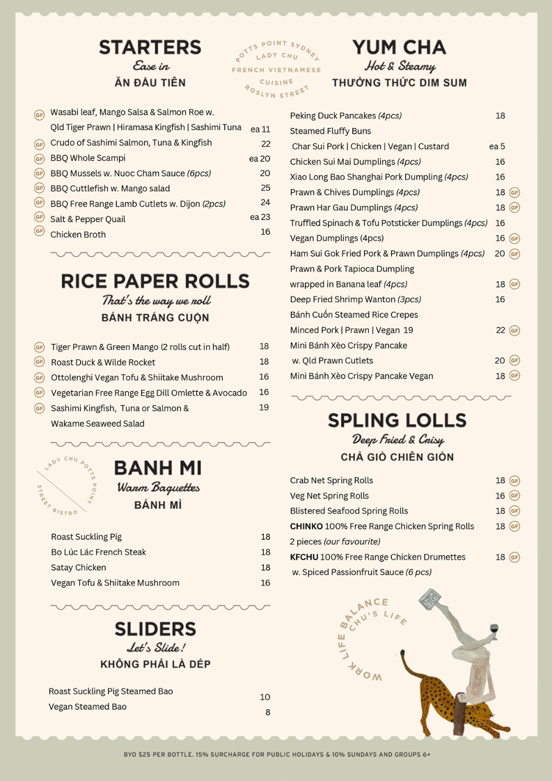 Menu, Lady Chu