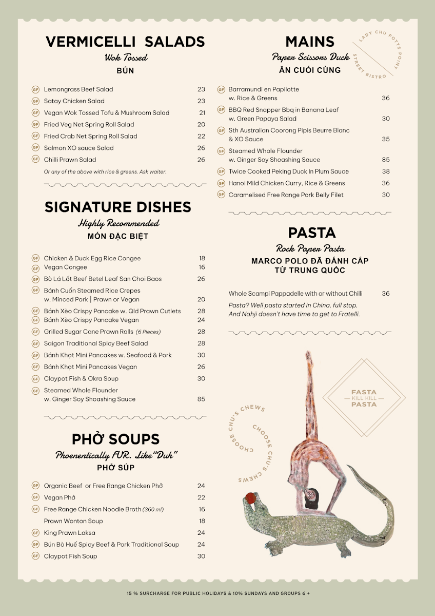 Menu, Lady Chu