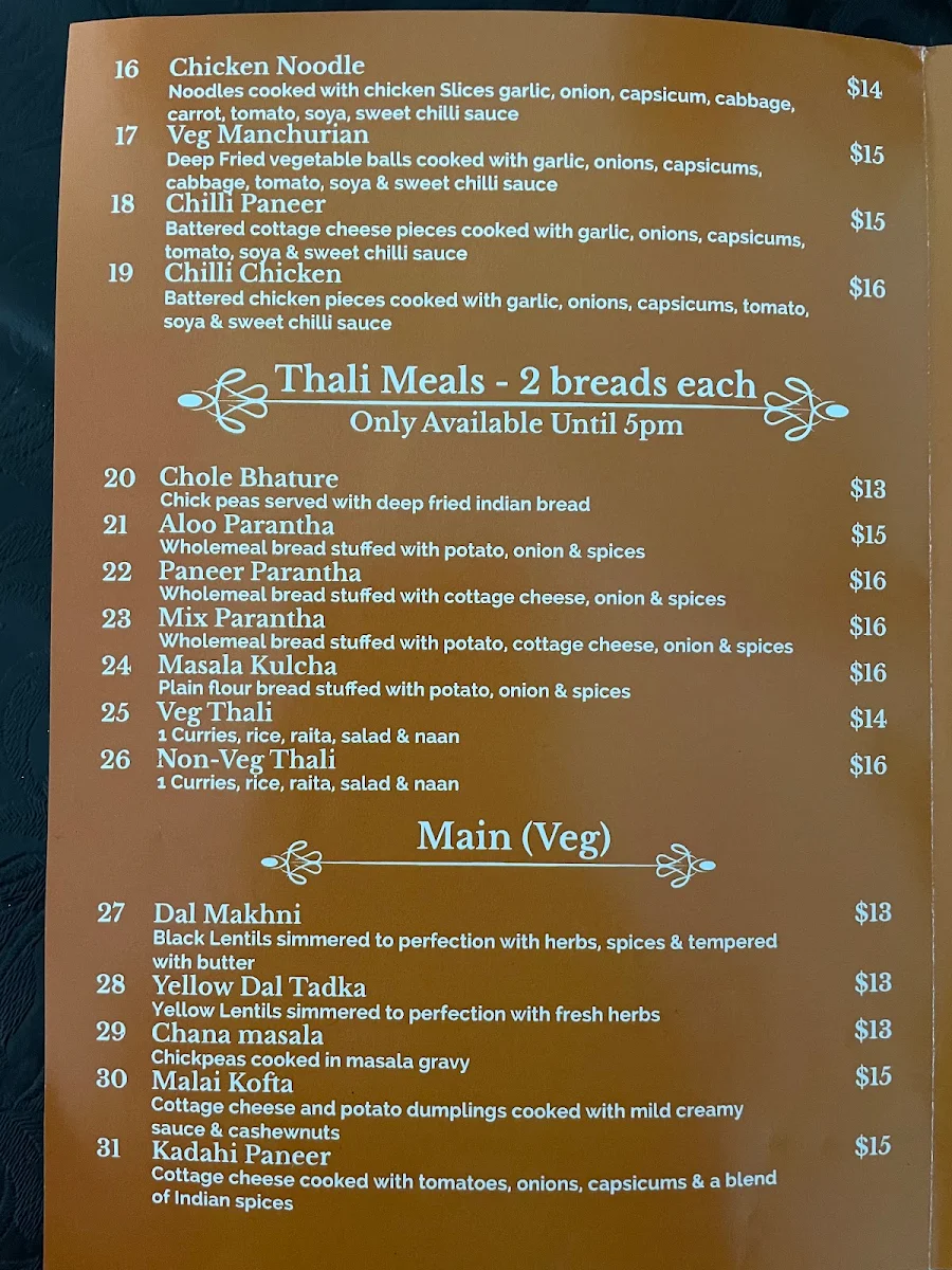Menu, Royal Sweets Indian Resturant