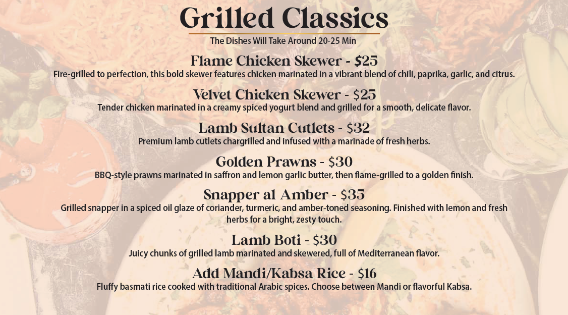 Menu, Al Faisal Mandi Brighton-Le-Sands