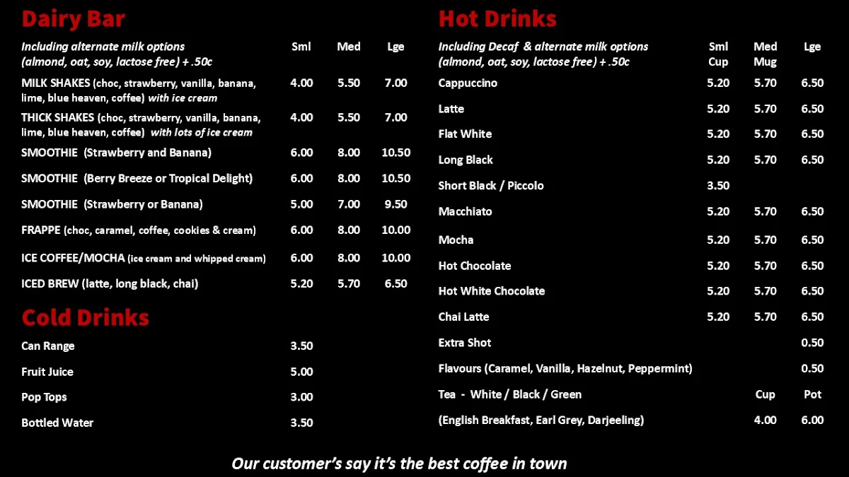 Menu, Sweet Tooth Cafe