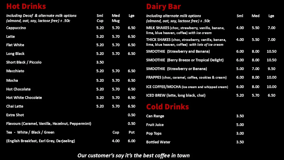 Menu, Sweet Tooth Cafe