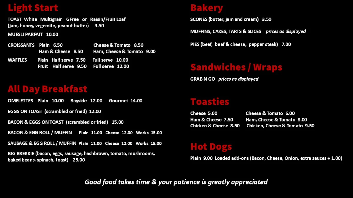 Menu, Sweet Tooth Cafe