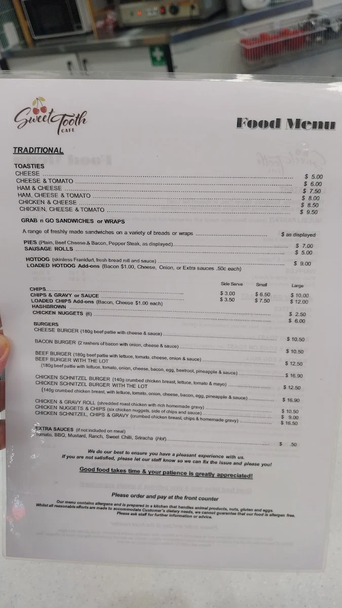 Menu, Sweet Tooth Cafe