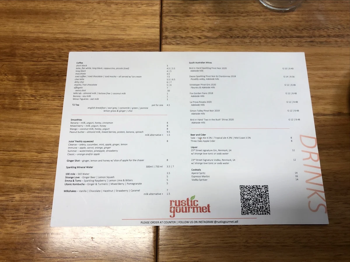 Menu, Rustic Gourmet