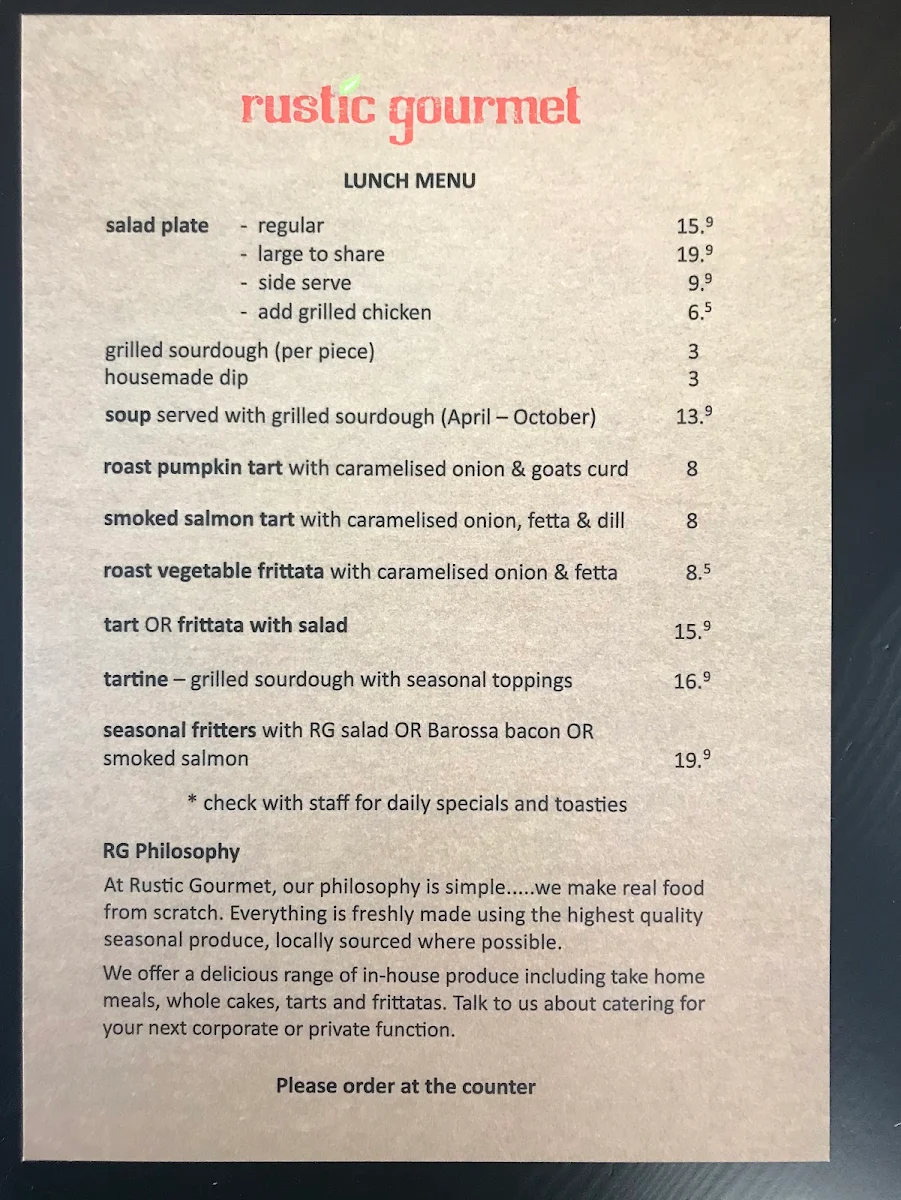 Menu, Rustic Gourmet