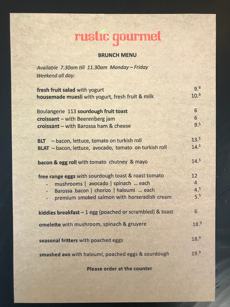 Menu, Rustic Gourmet