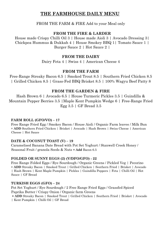 Menu, Earth Walker & Co General Store & Cafe