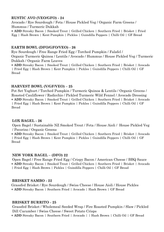Menu, Earth Walker & Co General Store & Cafe