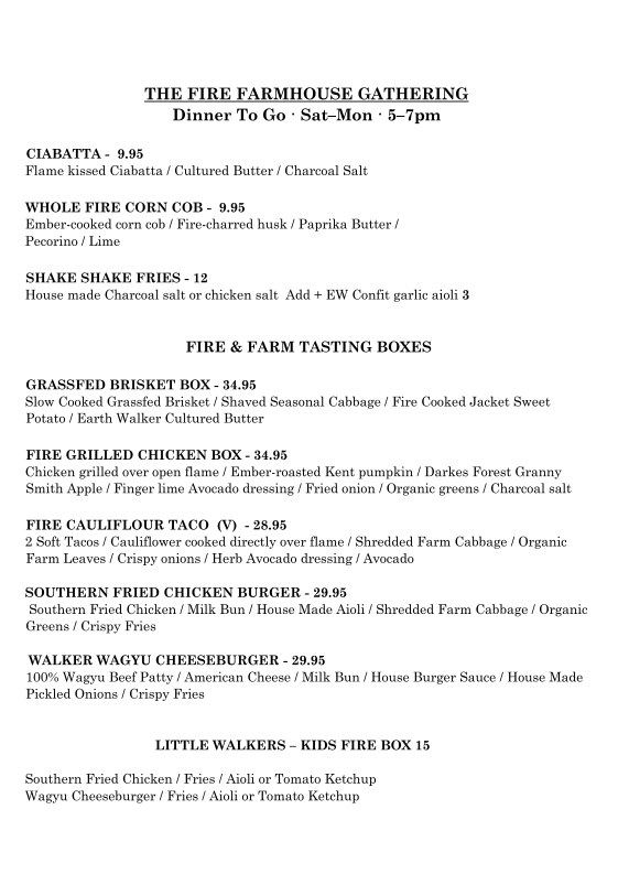 Menu, Earth Walker & Co General Store & Cafe