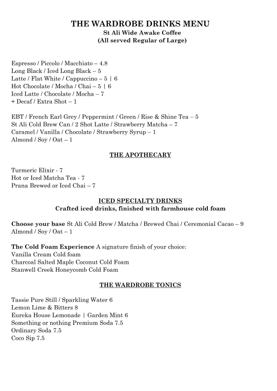 Menu, Earth Walker & Co General Store & Cafe