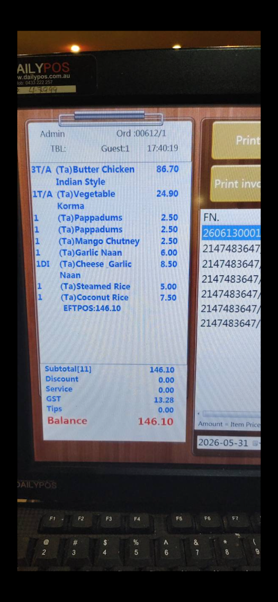 Menu, Dawat "The Invitation" Indian Cuisine