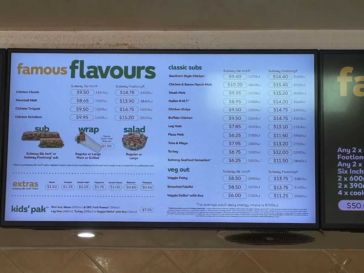 Menu, Subway