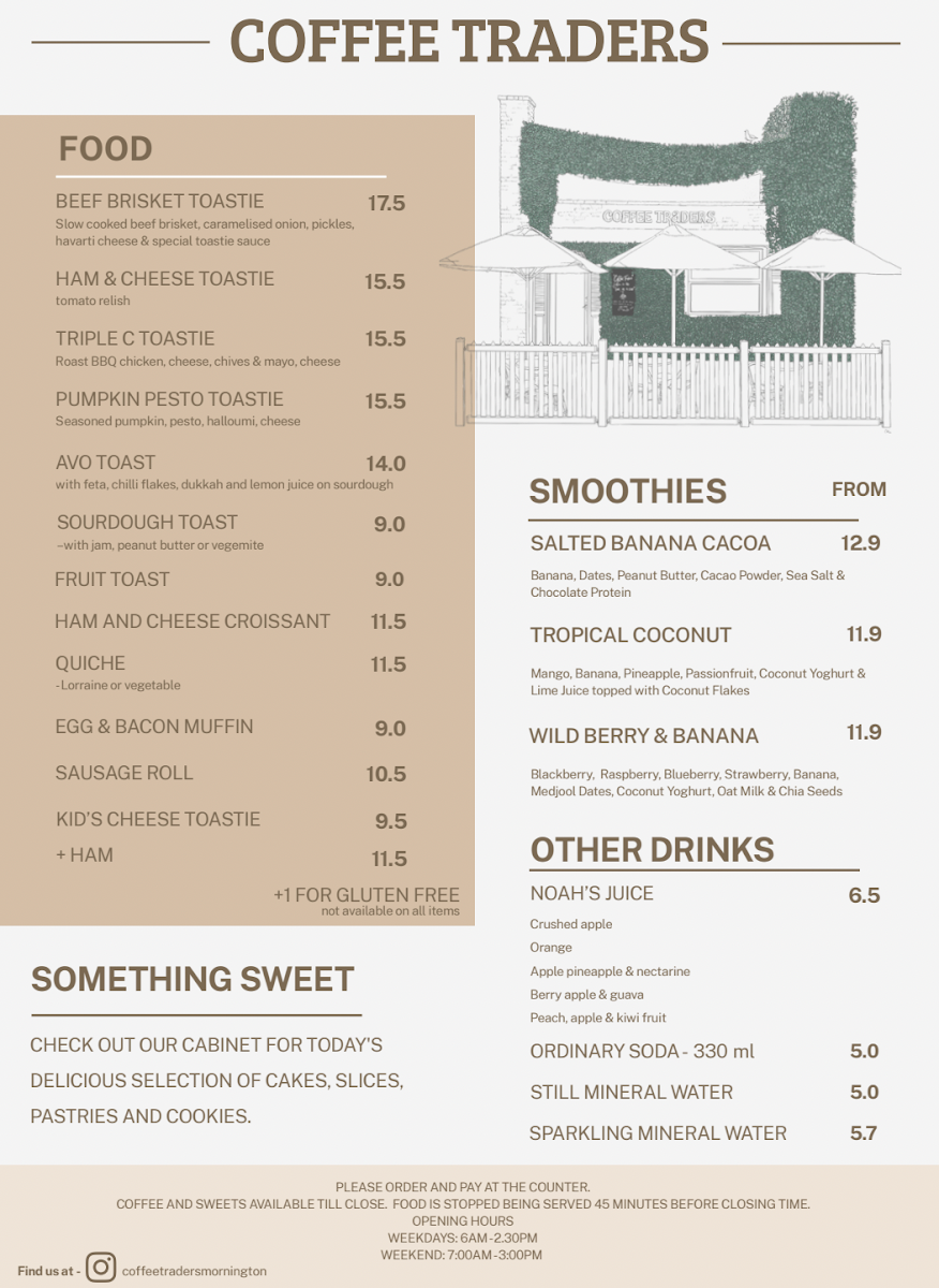 Menu, Coffee Traders.