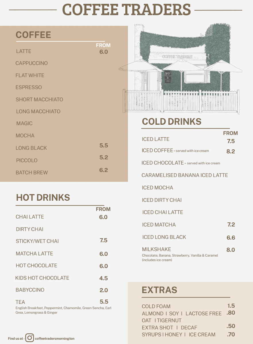 Menu, Coffee Traders.