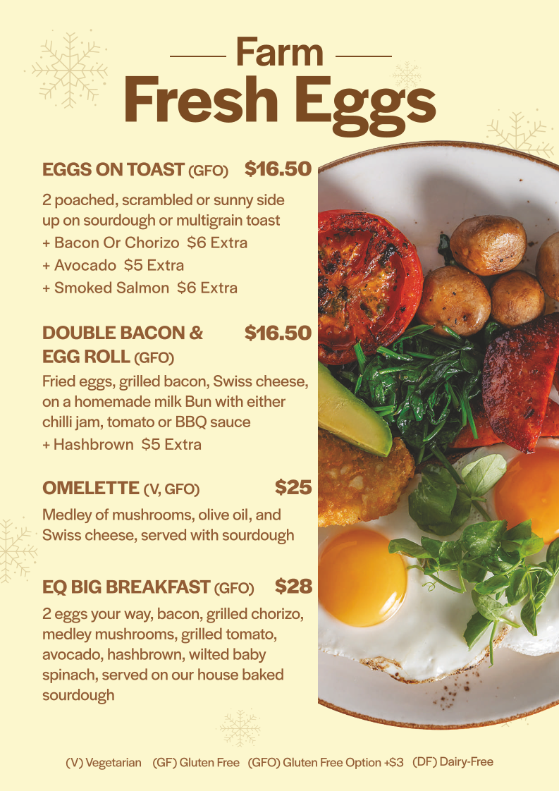Menu, EQ Cafe & Bakehouse | Canberra Centre