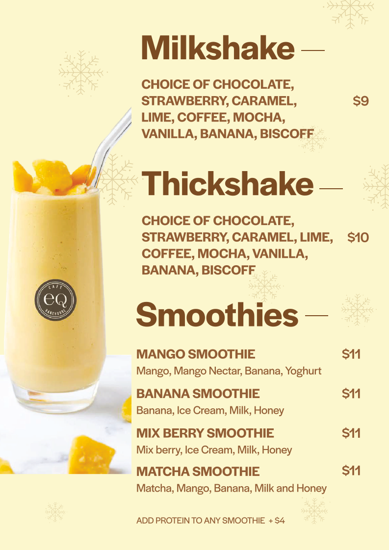 Menu, EQ Cafe & Bakehouse | Canberra Centre