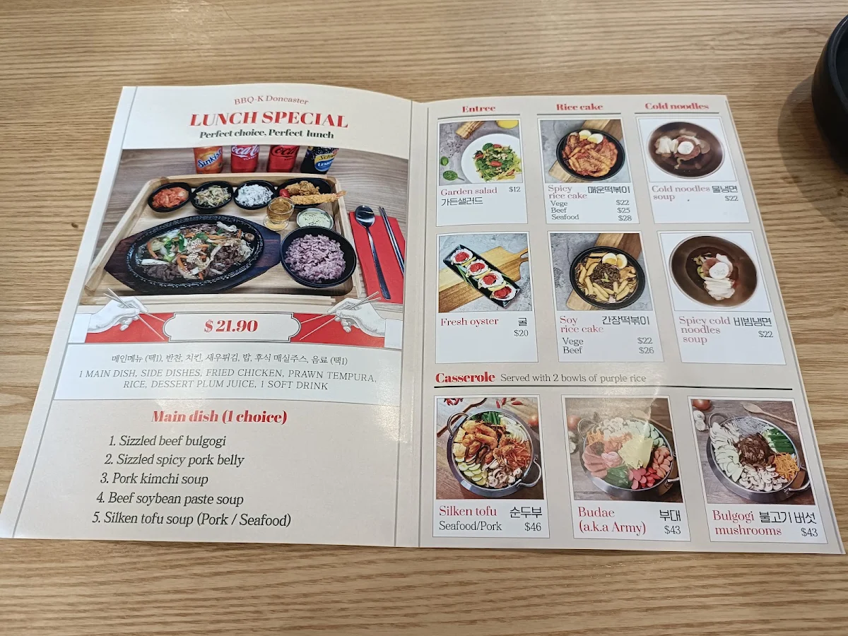 Menu, BBQ-K Doncaster