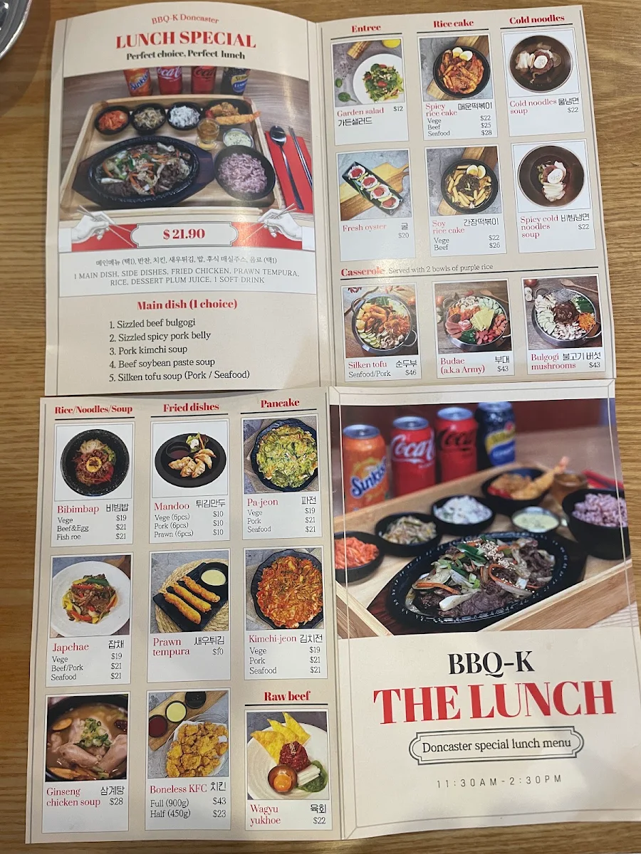 Menu, BBQ-K Doncaster