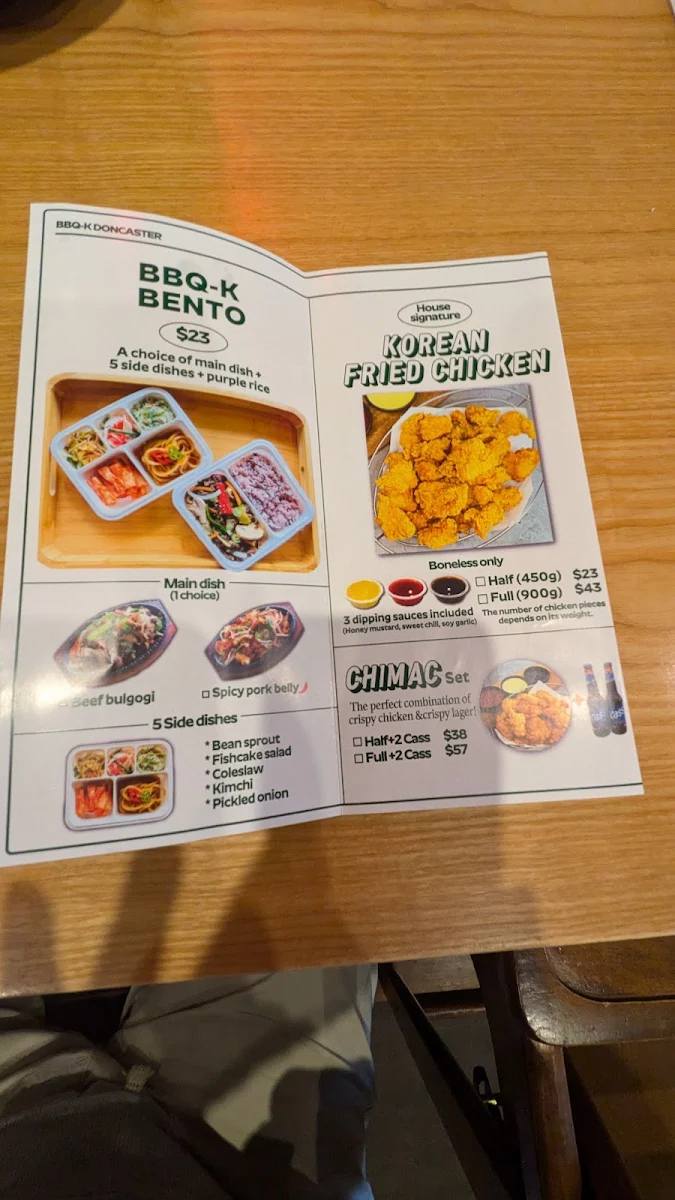 Menu, BBQ-K Doncaster