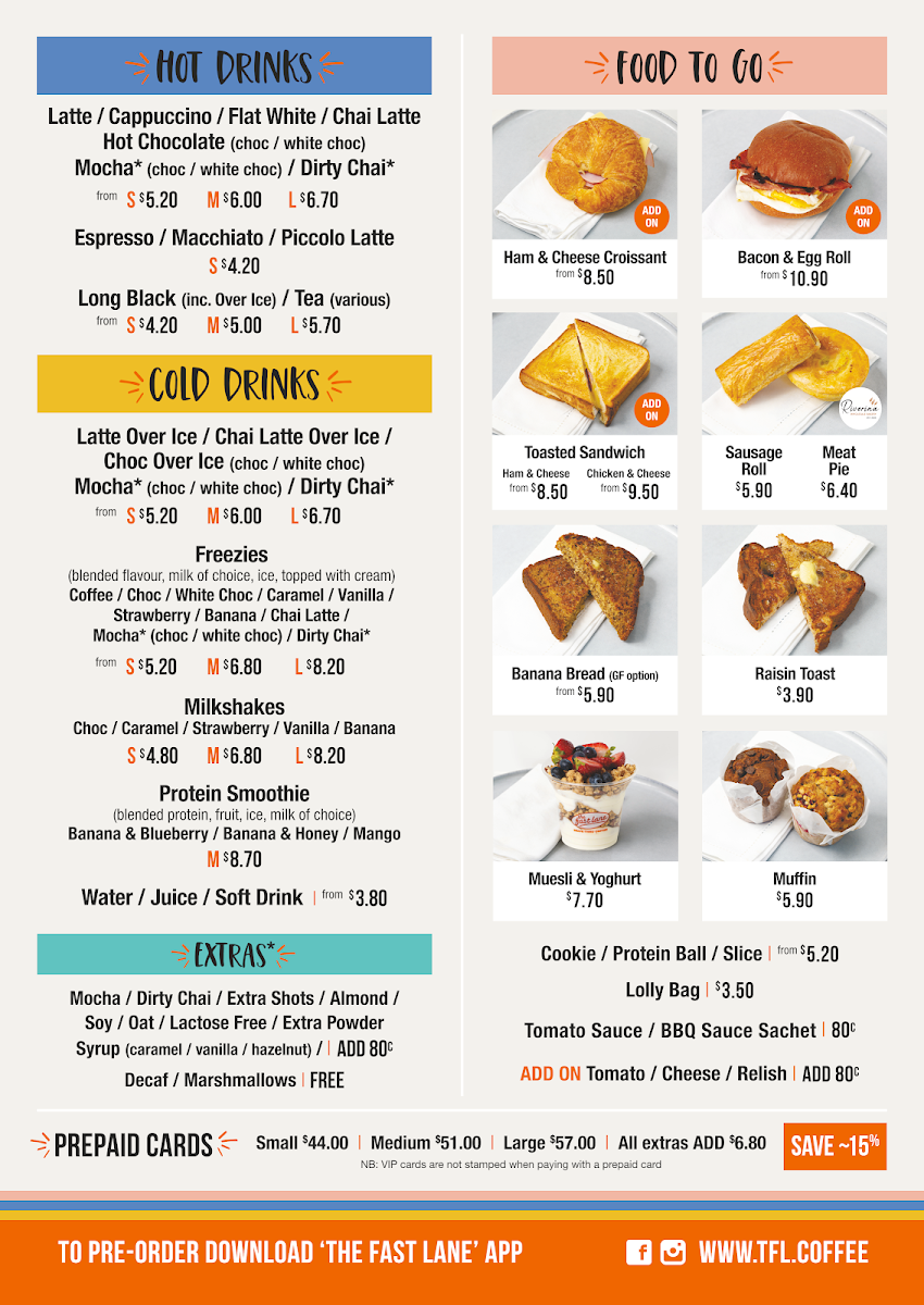 Menu, The Fast Lane Drive Thru Coffee