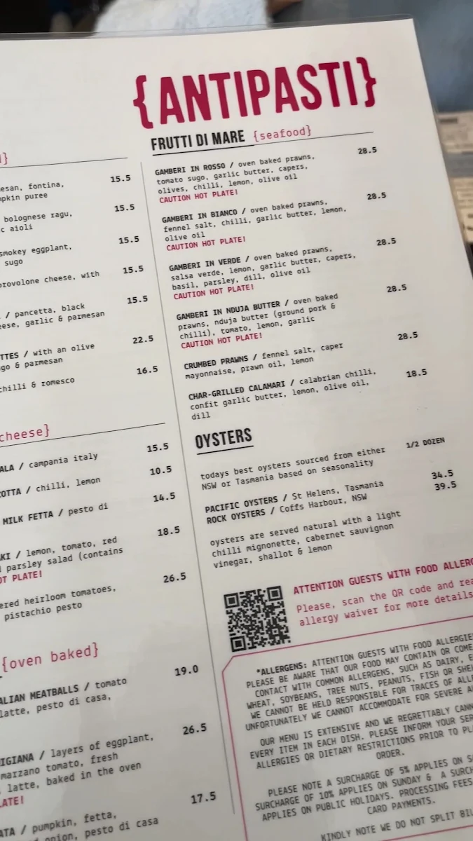 Menu, Rococo St Kilda