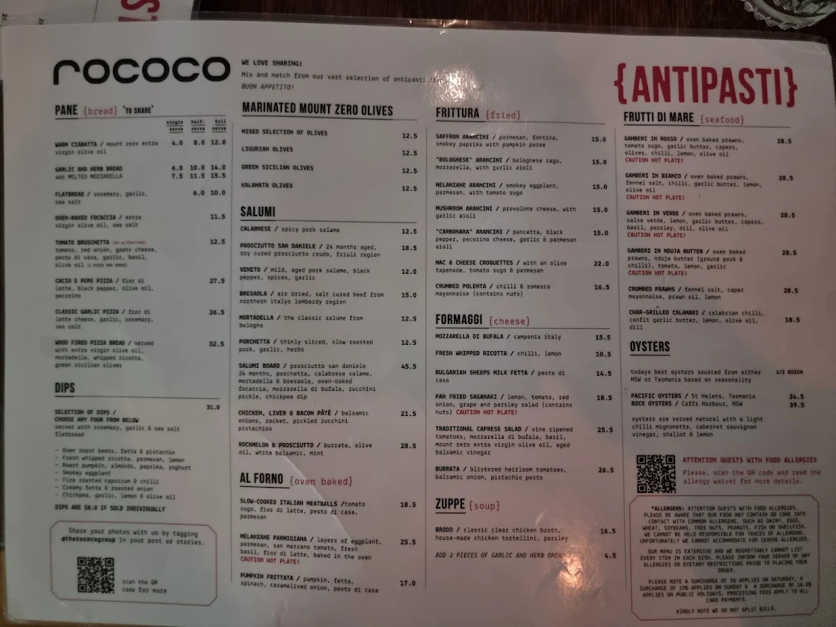 Menu, Rococo St Kilda