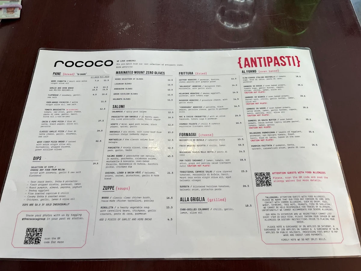 Menu, Rococo St Kilda