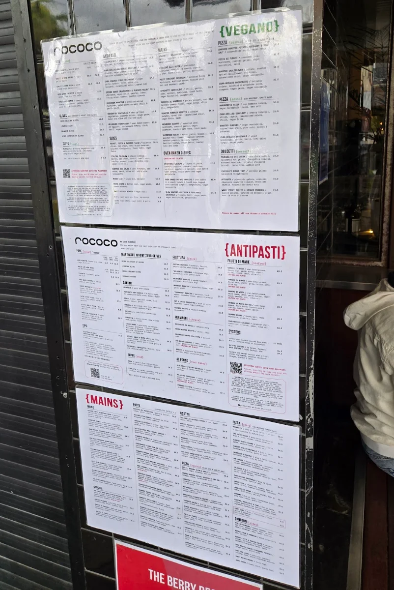 Menu, Rococo St Kilda