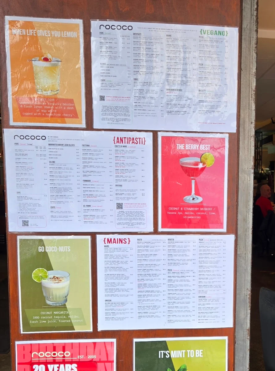 Menu, Rococo St Kilda