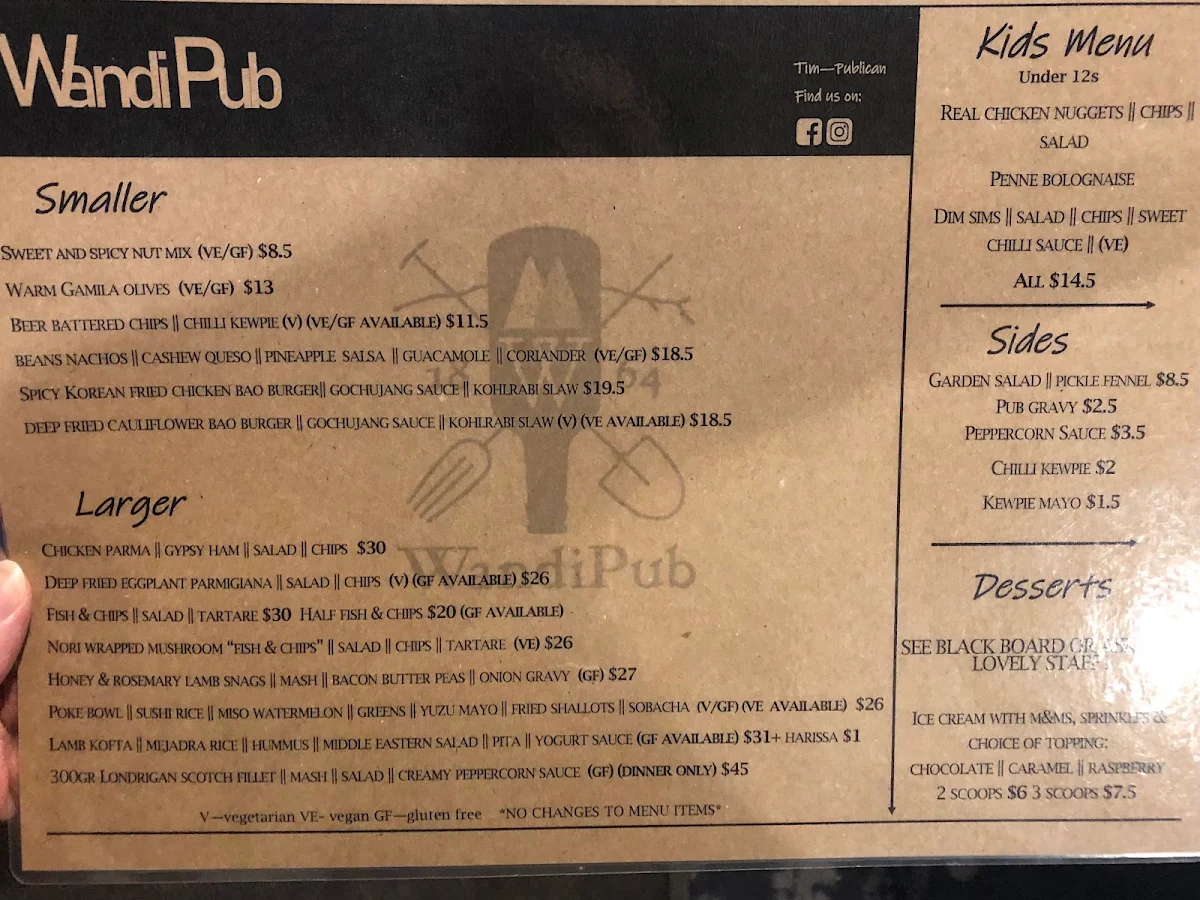 Menu, Wandi Pub