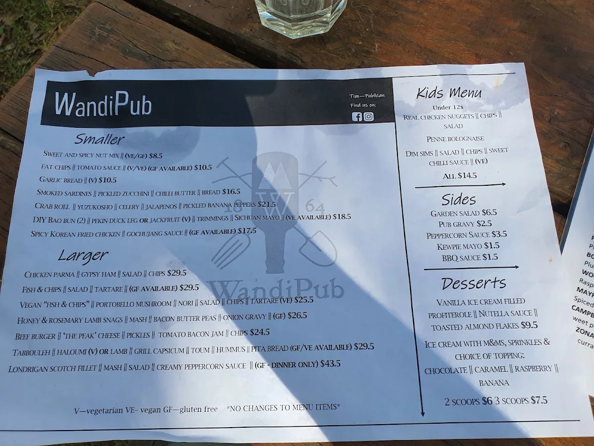 Menu, Wandi Pub