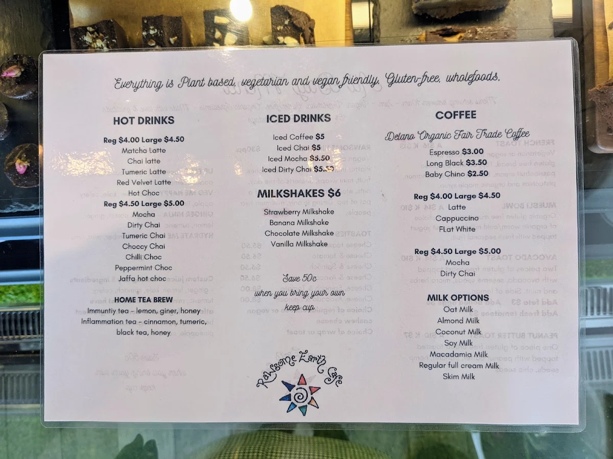 Menu, Rawsome Earth Cafe