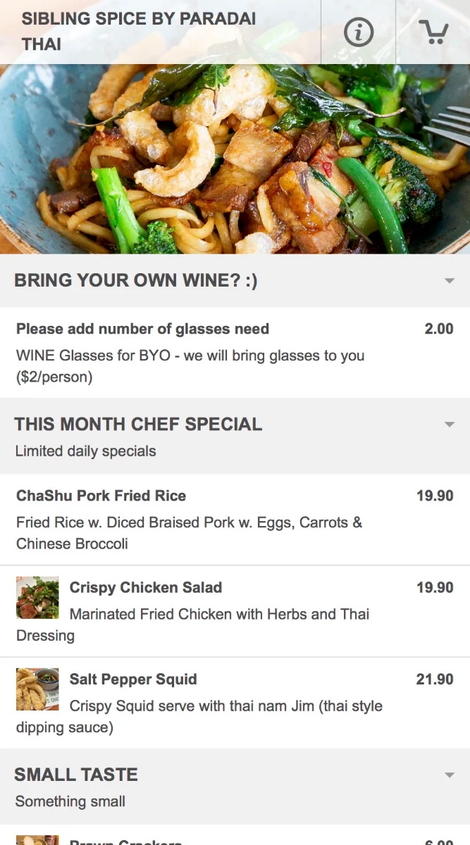 Menu, Paradai Thai Carnegie