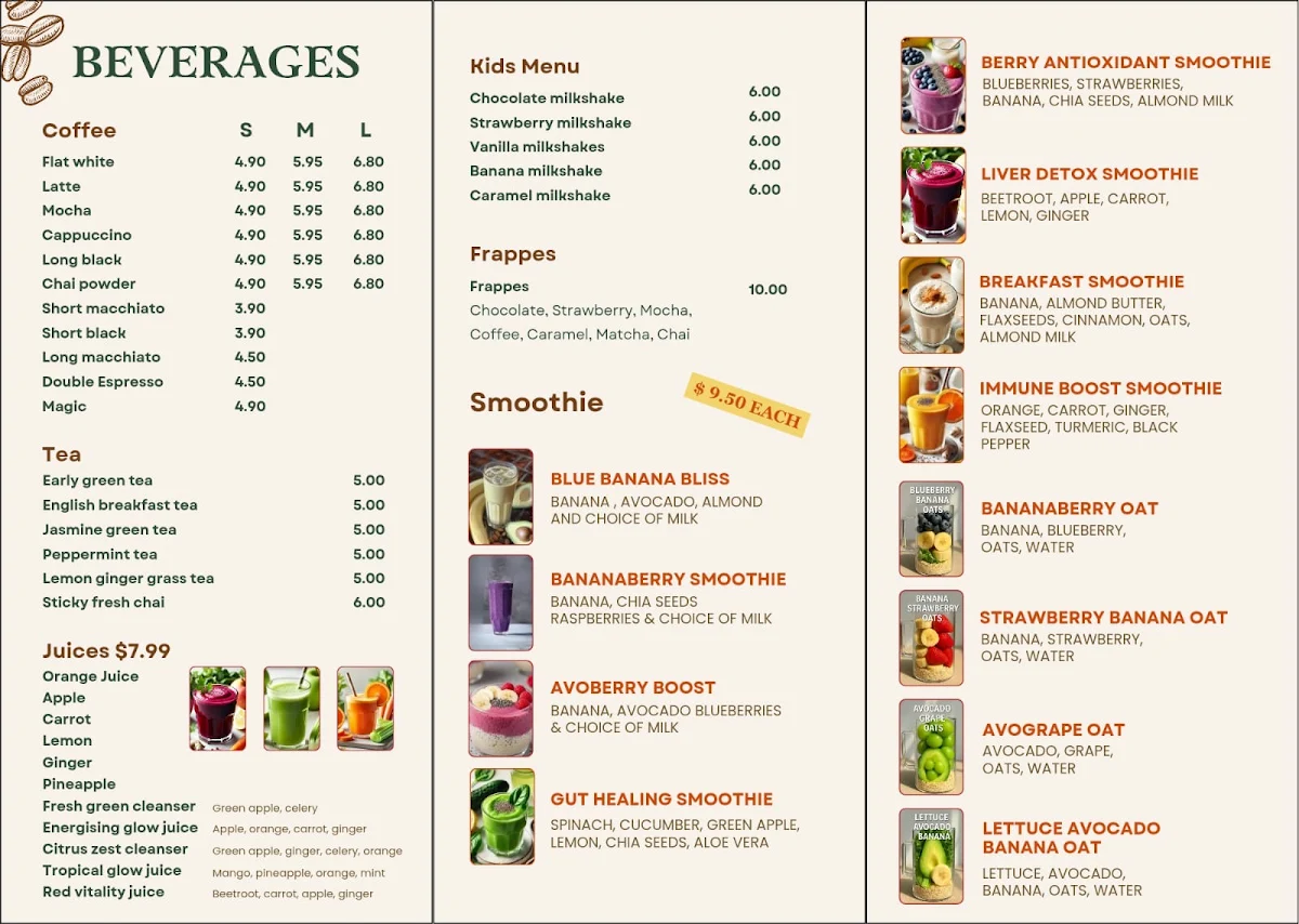 Menu, Coffee Town