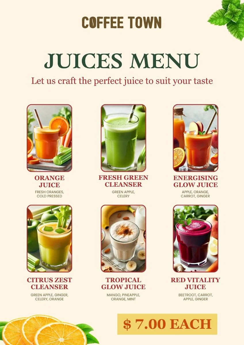 Menu, Coffee Town