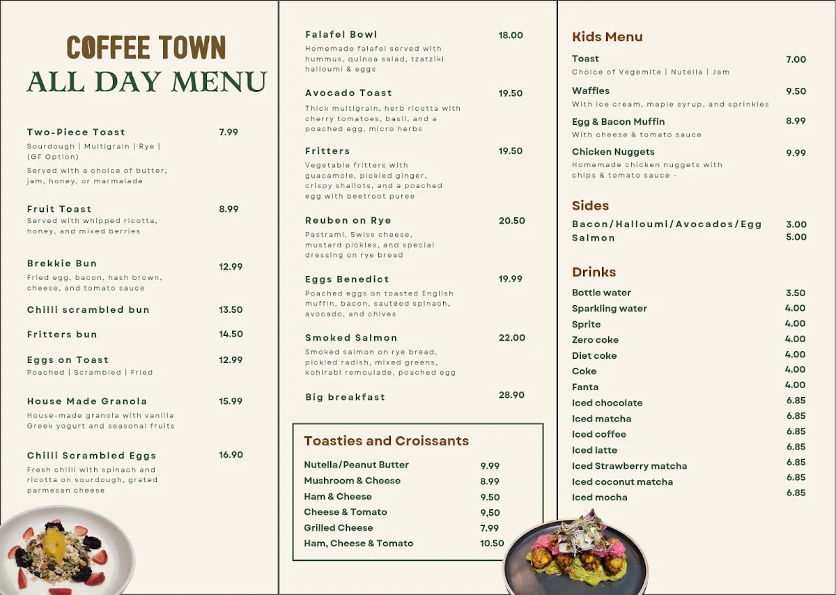 Menu, Coffee Town