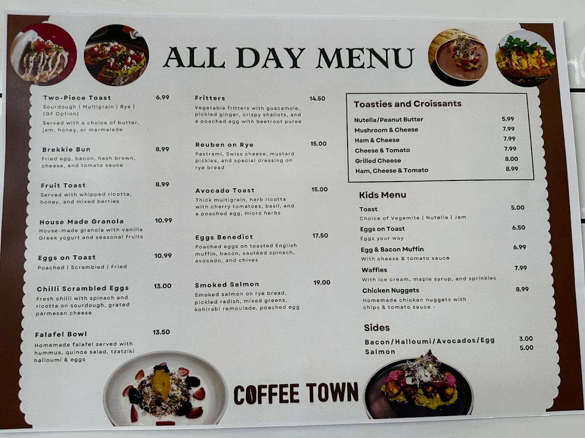 Menu, Coffee Town