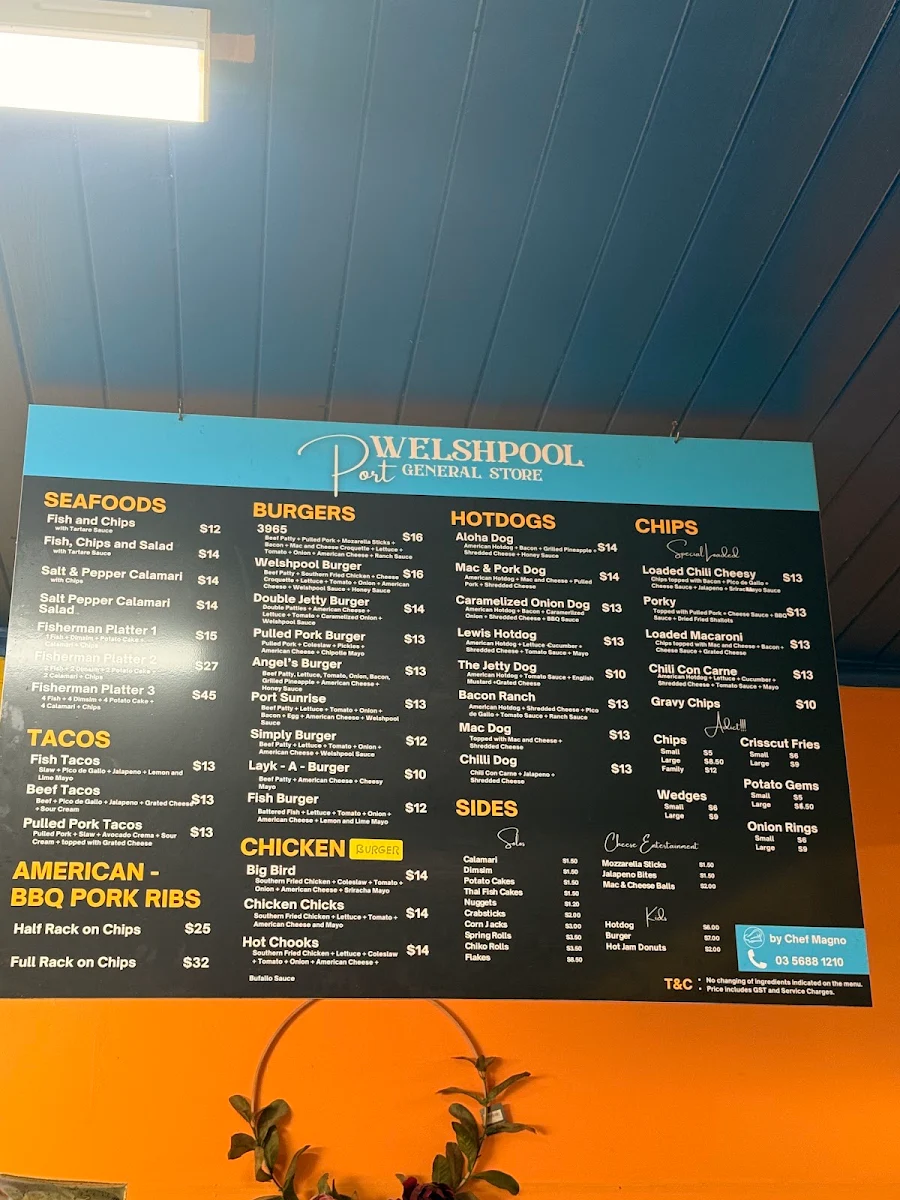 Menu, Port Welshpool General Store